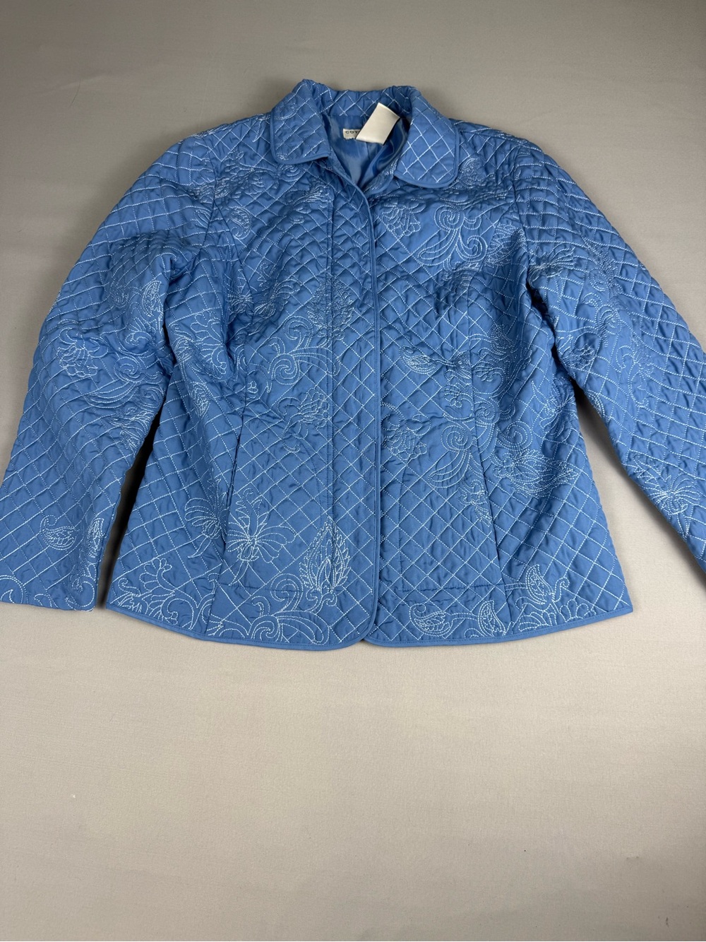 Covington Blue Quilted Embroidered Jacket Medium Cottagecore Grandmacore